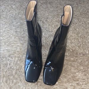 Black patent leather booties